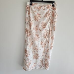 Promesa Cream and Orange Floral Midi Skirt